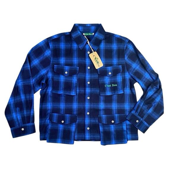 Cest Bon Blue Plaid Core Flannel Oversized Shirt NWT - M - Picture 1 of 5